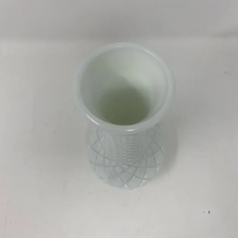 Milk glass bud vase Randall vintage quilted diamond flared 9”